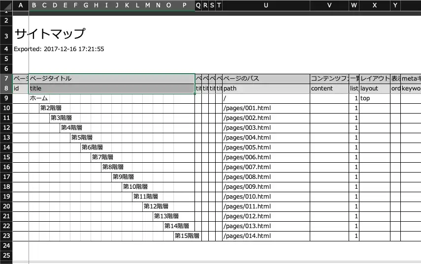 深い階層のページを定義した例